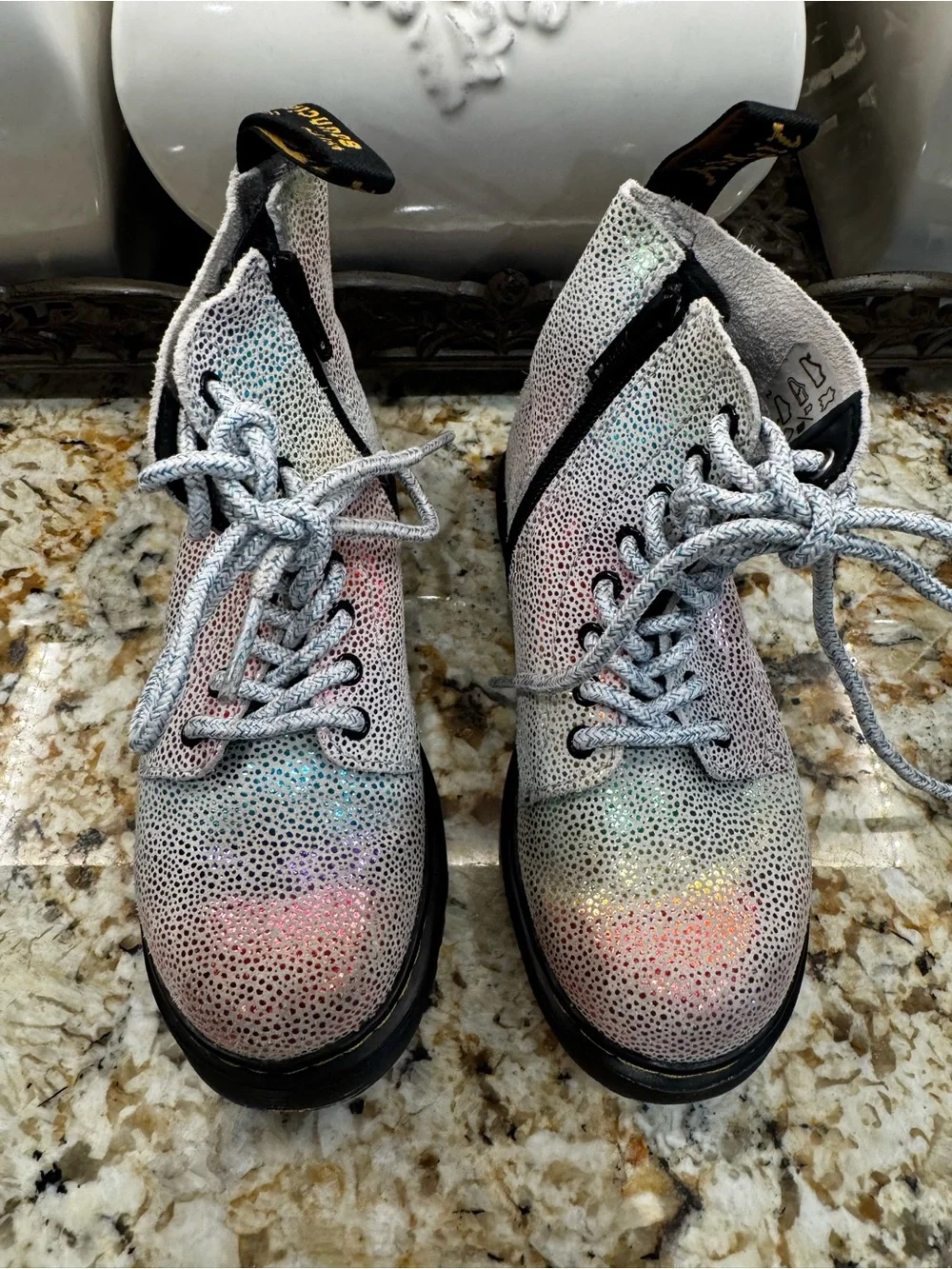 Dr. Martens Kids Iridescent Pastel Holographic Lace-Up Boots